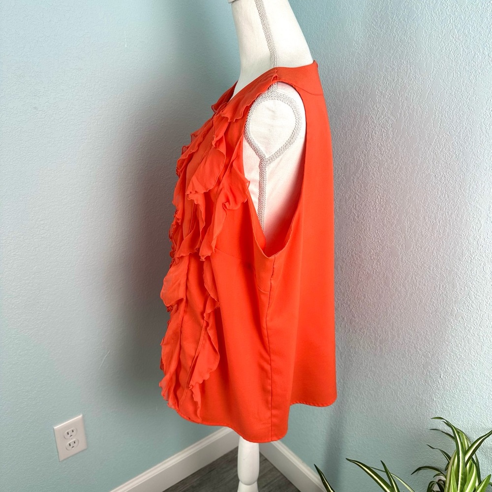 Cato Plus Size 22/24W Sleeveless Ruffle Top Burnt Orange Scoop Neck Keyhole Back - Picture 3 of 8